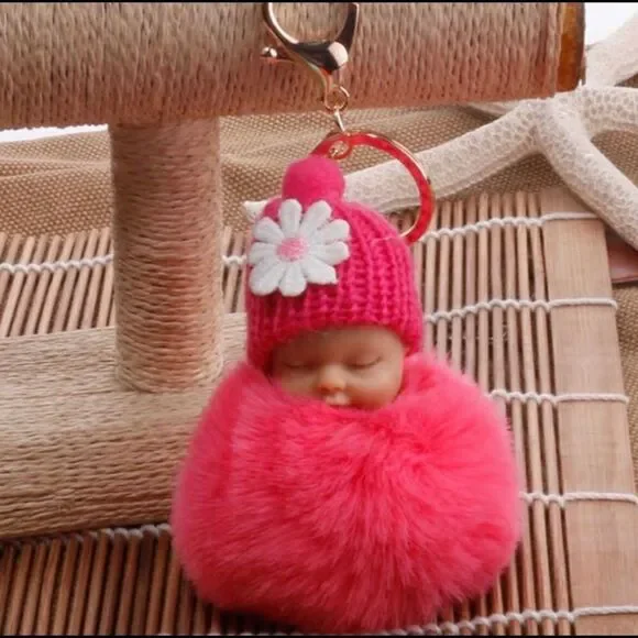 Pink Baby Pom Keychain Charm - Picture 1 of 1